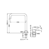 Mecca Hob Basin Nero Mixer Square Spout - Brushed Gold